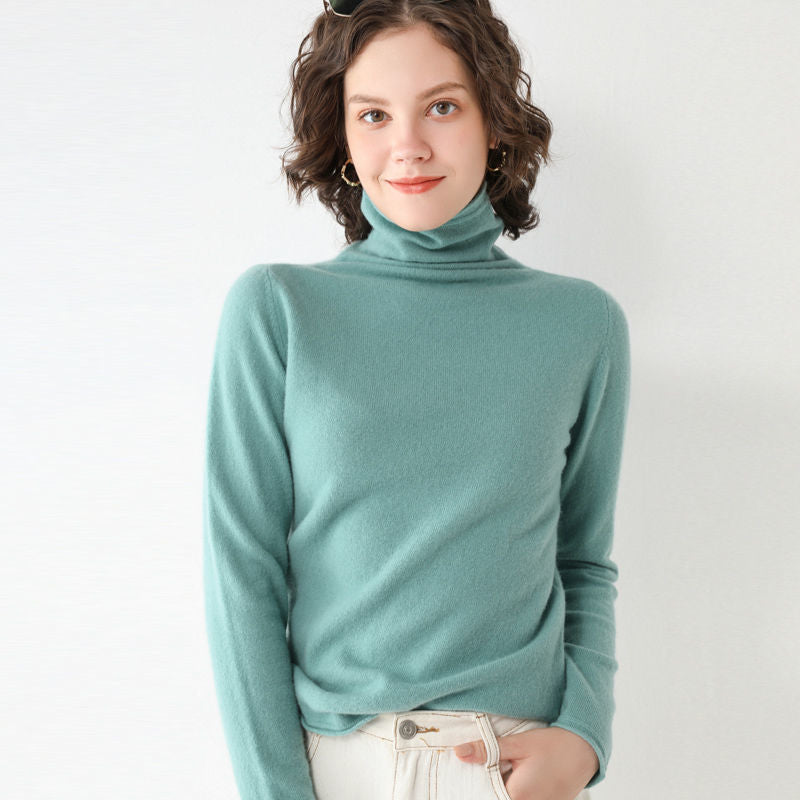 SuyaDream Woman Solid Wool Sweaters 100%Wool Turtleneck Plain Pullovers 2021 Fall Winter Bottoming Shirts Knitwear