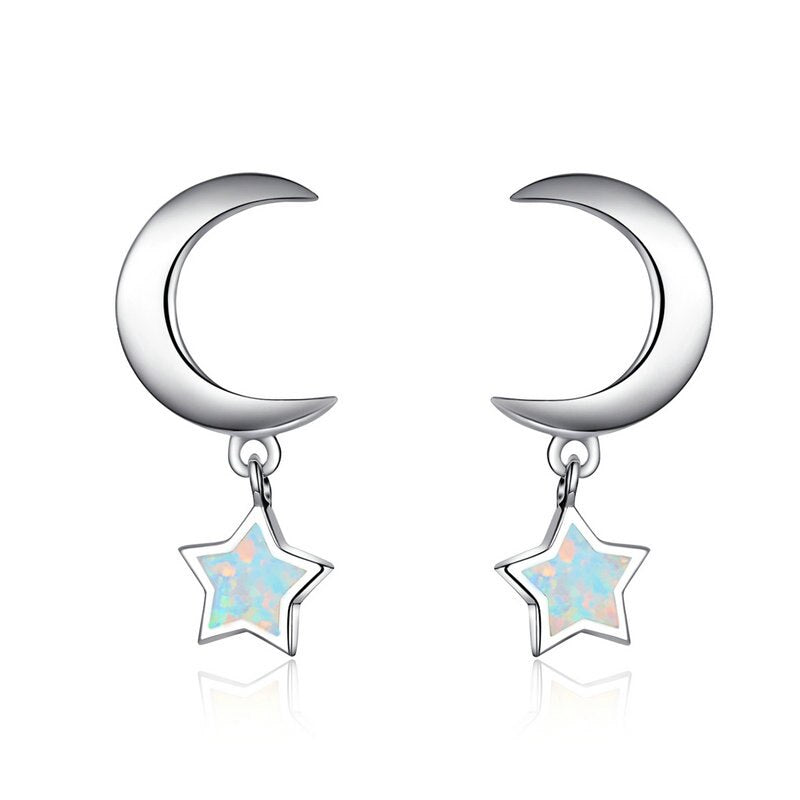 WOSTU 925 Sterling Silver Opal Stud Earrings Cat Unicorn Heart Blue Opal Earrings For Women Original Silver 925 Jewelry