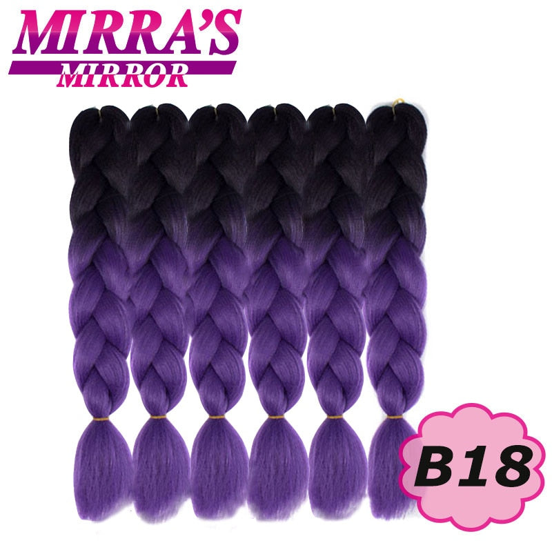 24inch Jumbo Braids Synthetic Hair For Box Braid Ombre Braiding Hair Extensions Three Tone Black Brown Blue Pink Mirra’s Mirror