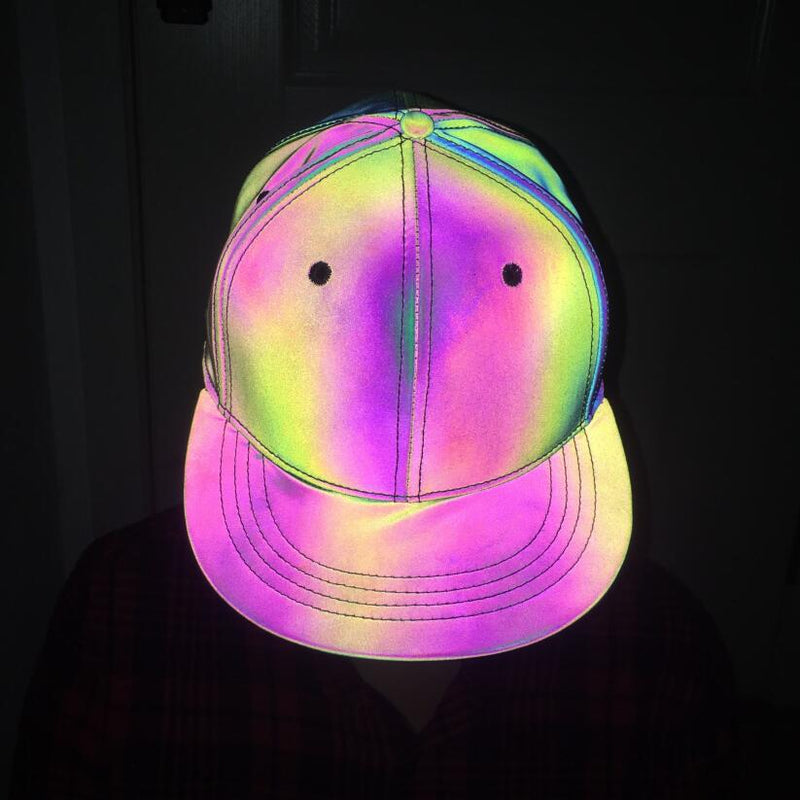 Colorful Reflective Light Baseball Cap Adjustable Hip Hop Hats Snapback Women/Men Rainbow Night Reflective Club Hat Streetwear