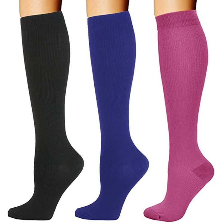 3 Pairs Solid Color Compression Socks for Men & Women Running Medical Nurse Travel Cycling Pregnancy Blood Circulation Swelling