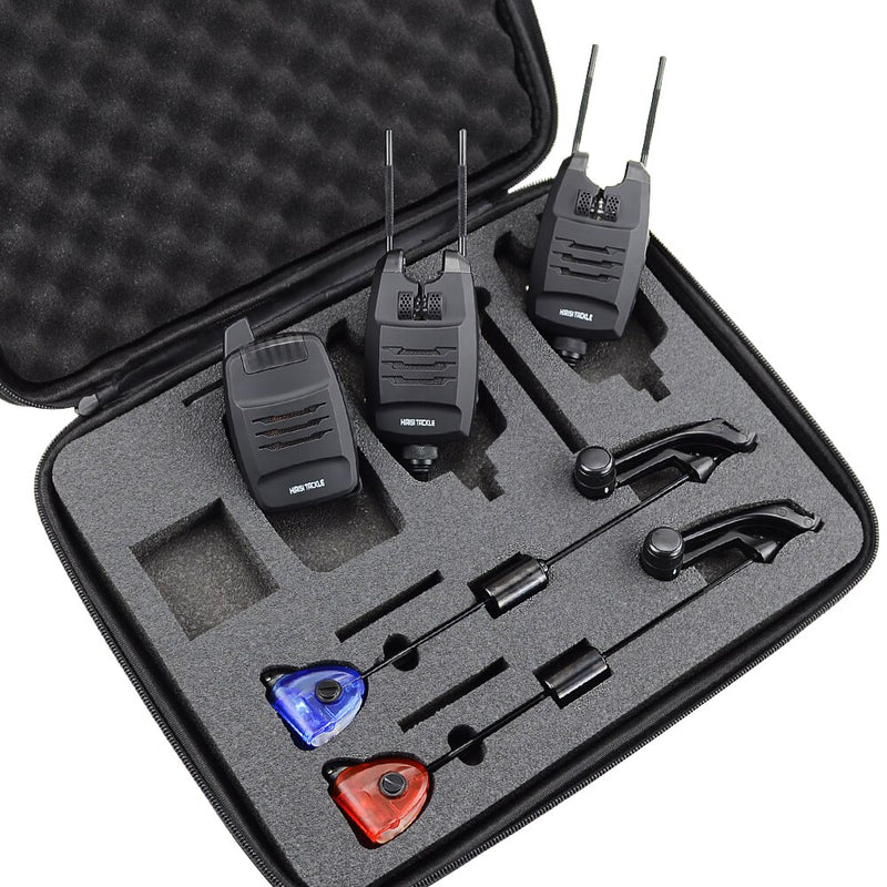1+4 Karpfenangeln-Alarm-Set Sounds und LED-Alarmierung, kabelloser Fischen-Bissanzeiger, elektronisch mit Snag Ear Bar B1228