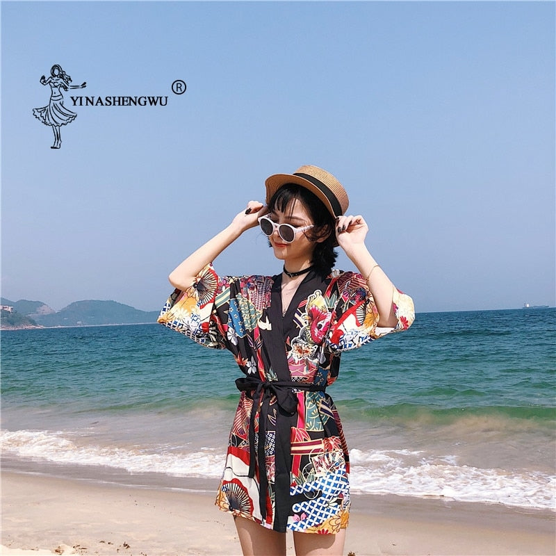 Yukata Frauen Kimono Cardigan Japan Kimonos Asien Kleidung Sommer Fischdruck Shirt Top Lässige Kimonos Kawaii Kimono Cosplay Kostüm