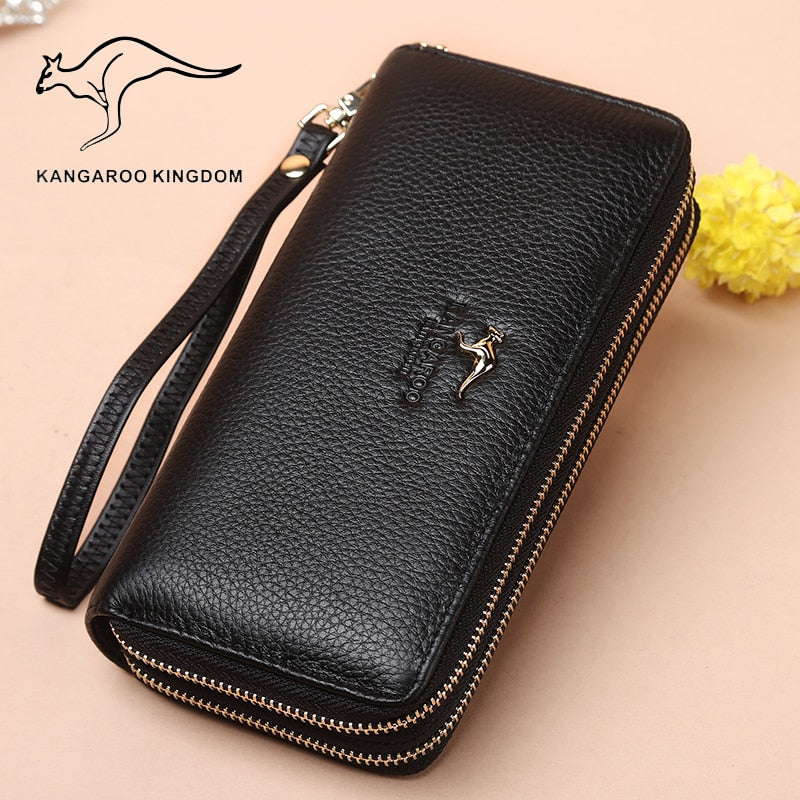 KANGAROO KINGDOM brand fashion women wallets genuine leather long zipper female clutch purse wallet