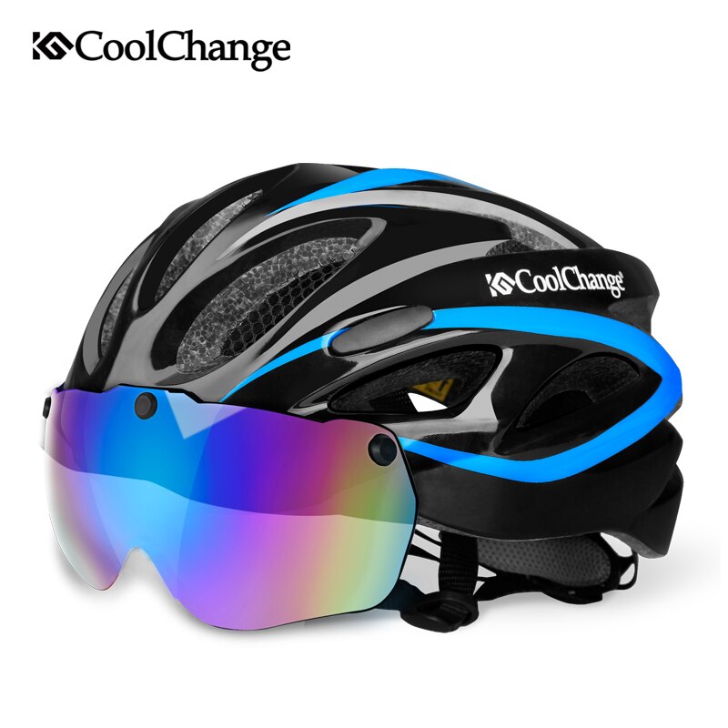 Casco de Ciclismo CoolChange, Casco de bicicleta MTB ultraligero moldeado integralmente con gafas, Red de insectos, Casco de bicicleta, Casco de Ciclismo de 57-62 CM