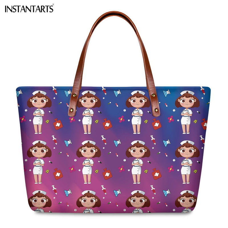 INSTANTARTS Cartoon Nurse Print Women Casual Work Handbags Large Capacity Tote Hospital Paramedical Fashion Travel Shoulder Bag