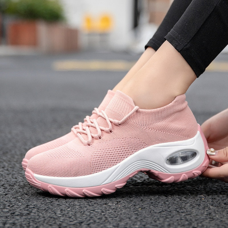 YWEEN Shoes Woman New Spring Lace Up Air Cushion Casual Ladies Shoes Woman Breathable Mesh Shoes Woman Sneakers Tenis Feminino