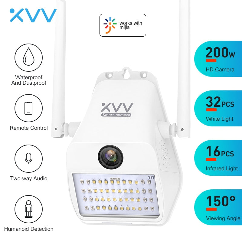 Cámara IP Xiaovv D7 1080P 150 ° gran angular WiFi inteligente cámara web para exteriores con 16 cámaras de lámpara de pared de luz infrarroja para Mi hogar