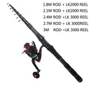 1.8-3.6m carbon telescopic fishing rod combo spinning reel fishing set Short  travel stick carp bass pike feeder rod full kit