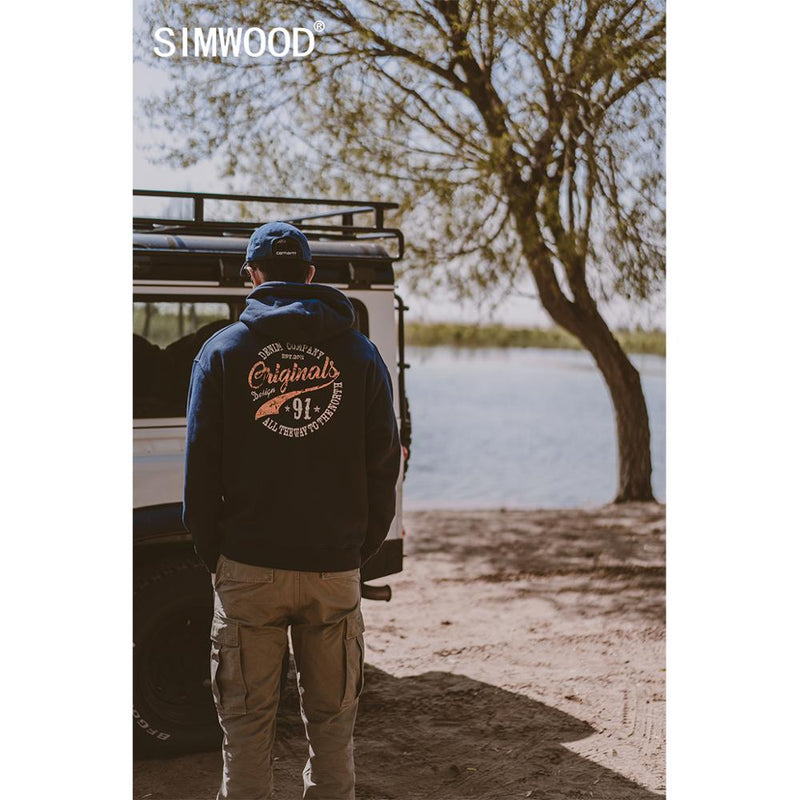 SIMWOOD Warm Fleece Heavyweight Pullover Hoodie Men Loose Logo Print Jogger Sweatshirts Plus Size 2022 Spring Winter New Hoodies