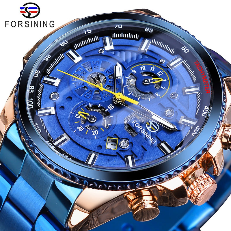 Forsining 2019 3 Dial calendario multifunción militar luminoso mano hombres mecánico deporte automático reloj de pulsera de marca superior de lujo