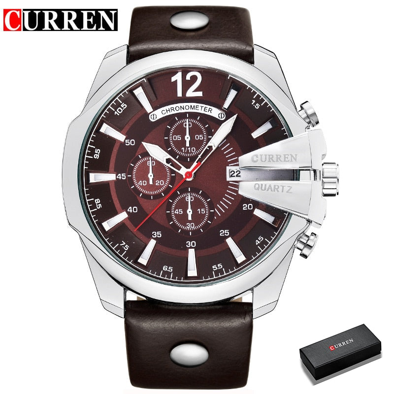 Hombres Marca de lujo CURREN Nueva moda Casual Deportes Relojes Diseño moderno Reloj de pulsera de cuarzo Correa de cuero genuino Reloj masculino