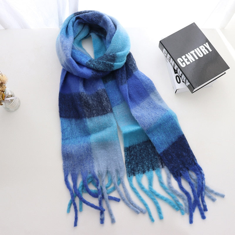 2020 Winter Cashmere Plaid Quasten Schal Love Thick Braid Rainbow Plaid Color Matching Schal Frauen