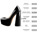 Onlymaker Womens Pumps Round Toe Platform 16CM Chunky High Heels Ankle Strap Dress Hoof Thick Heels Shoes Big Size Pumps