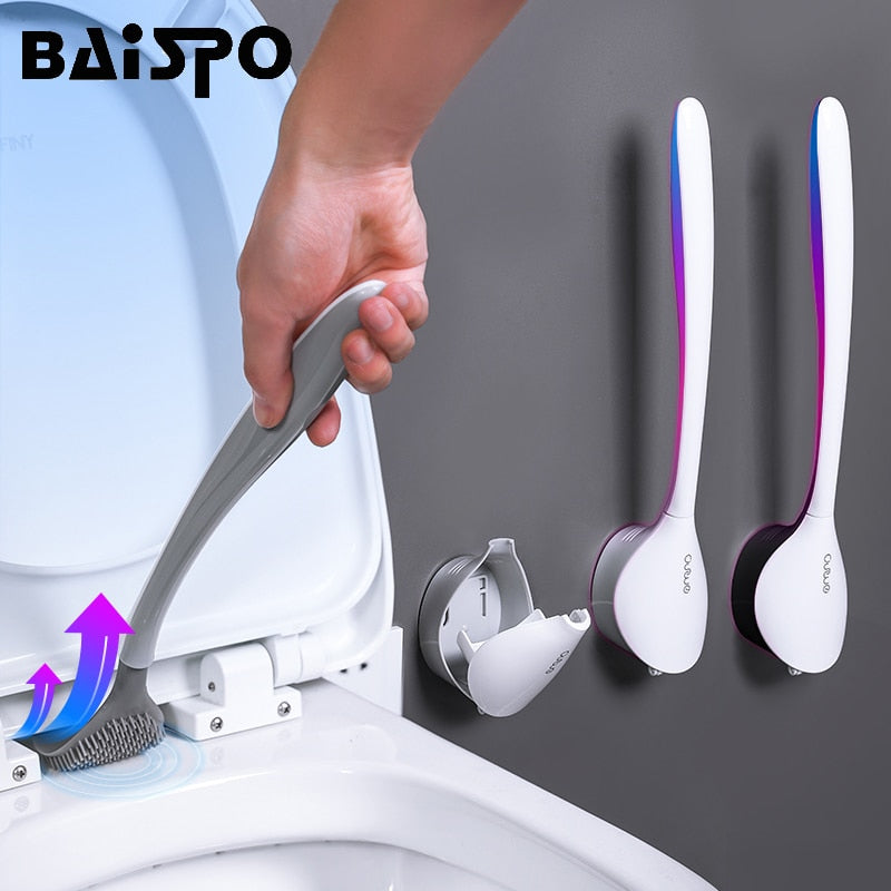 BAISPO Silicone Toilet Brush Punch-free Cleaning Tools For Home TPR Toilet Brush For Bathroom Wall-mount Bathroom Accessories