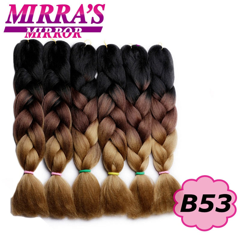 24 Zoll Jumbo Braids Synthetisches Haar für Box Braid Ombre Braiding Hair Extensions Three Tone Schwarz Braun Blau Pink Mirra's Mirror