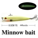 Hard/Luminous/Fake/Artificial Bait Kit Wobbler Tackle Box Minnow Popper Crank Pencil Vib Winter 5PCS Night Fishing Lures Set