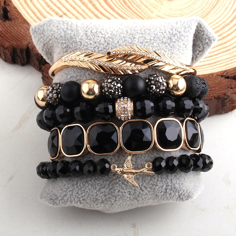 RH Fashion Designer Beaded Bracelet Set Natural Stone Metal Cuff 5pc Bracelets & Bangles Set For Fashion Jewelry