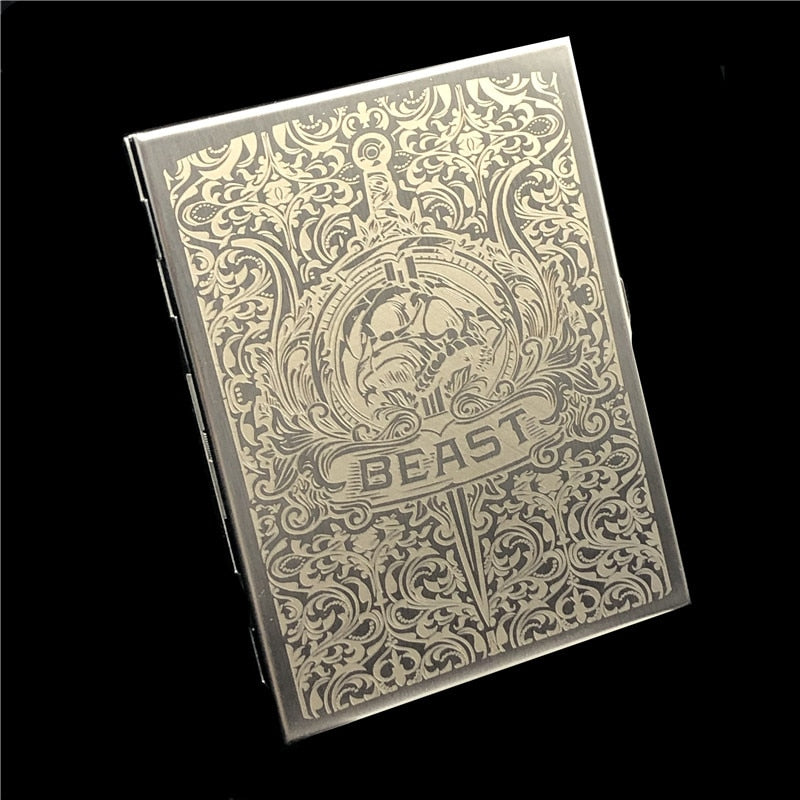 Alalinong Codex Gigas Stainless Steel Cigarette Case Ultra Thin Metal Universal Cigarette Box Wire Drawing Process Smoking Beast