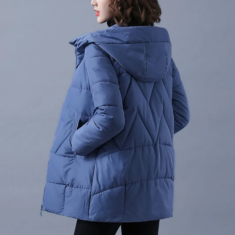 2022 nueva chaqueta de invierno para mujer, Parkas largas y cálidas, abrigo grueso para mujer, Parka acolchada de algodón, chaqueta con capucha, prendas de vestir M-4XL