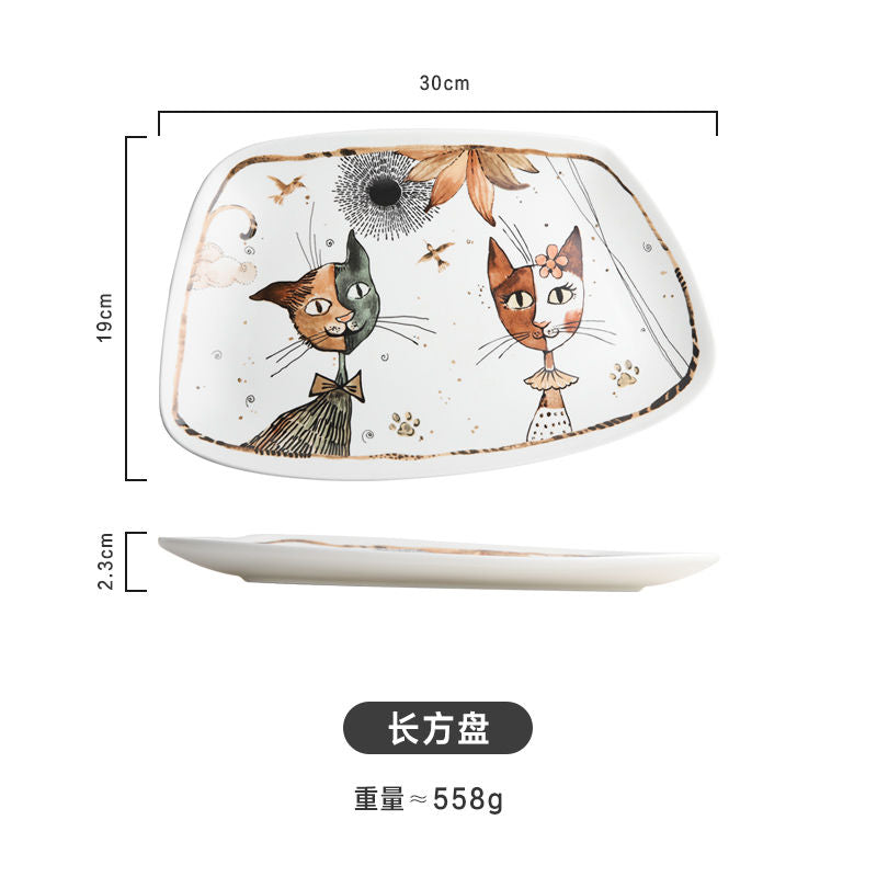 Cute Cartoon Cat Ceramic Tableware Household Soup Noodle Bowls Fruit Steak Food Plate Dishes Creative Porcelain Dinnerware