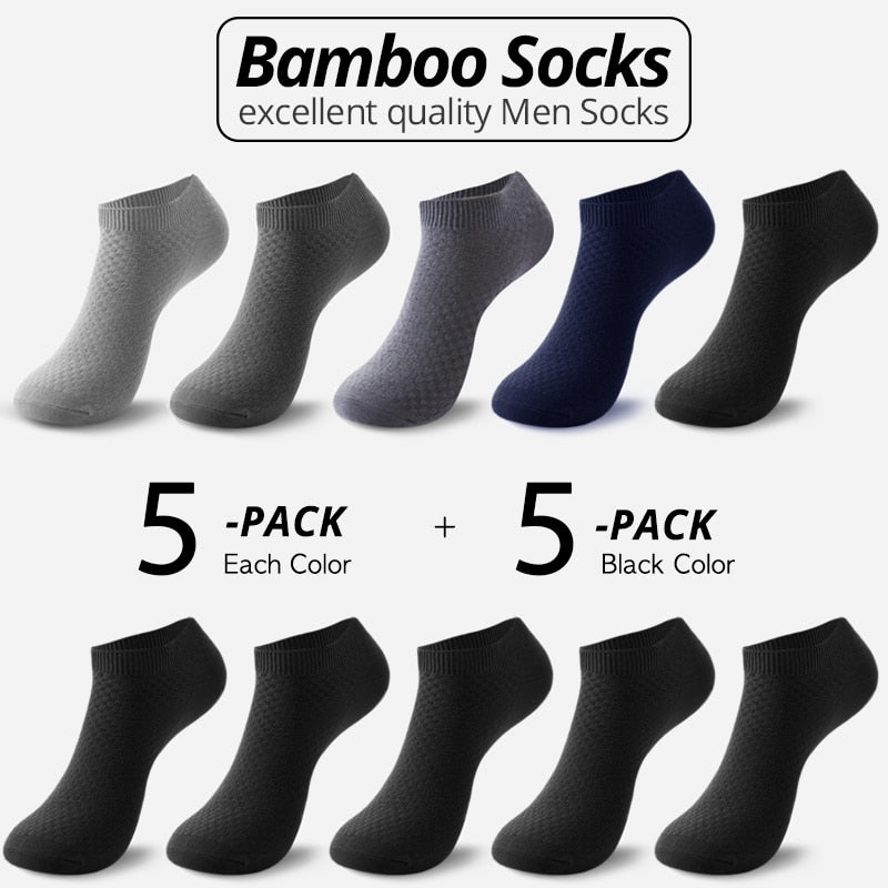 10 pares de calcetines de fibra de bambú para hombre, calcetines tobilleros cortos de negocios negros para hombre, calcetines transpirables de verano para hombre, zapatos de vestir, talla de ropa 38-44