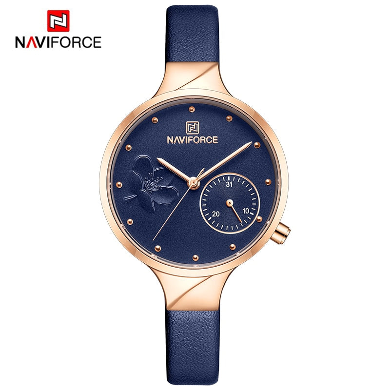 NAVIFORCE Damenuhren Top-Marke Luxus Mode Damen Quarz Armbanduhr Damen Leder Wasserdichte Uhr Mädchen Relogio Feminino