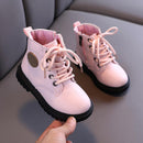 2022 Autumn/Winter Children Boots Boys Girls Leather Snow Boots Plush Fashion Waterproof Non-slip Warm Kids Boots Shoes 21-30