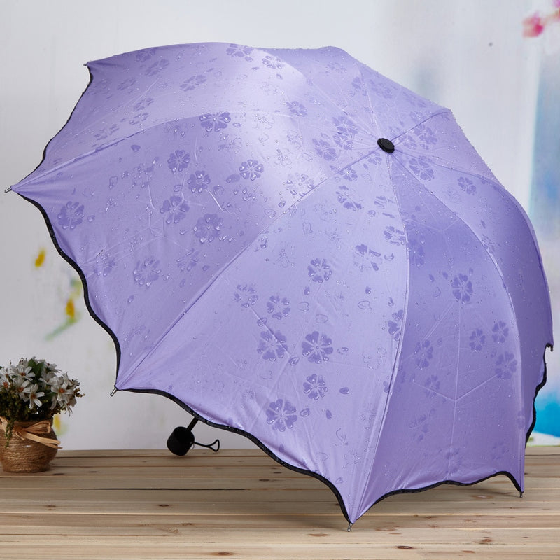 Paraguas de flores mágicas para mujer, sombrilla de viaje, paraguas plegable a prueba de viento para lluvia, paraguas plegable Anti-UV para sol/lluvia
