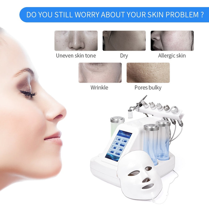 7-in-1-Hydra-Dermabrasion-Peeling Clean Skin Care BIO-Licht-RF-Vakuum-Gesichtshautreinigungs-Hydro-Wasser-Sauerstoff-Jet-Peeling-Maschine