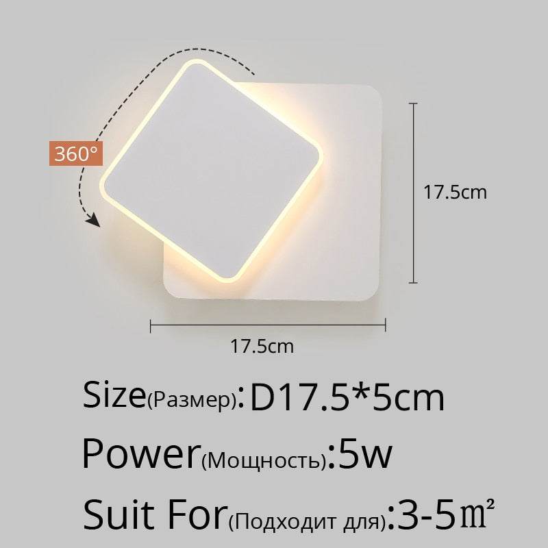 Wall Lamps for Bedroom living room square white black body AC90-260V Indoor Led Wall Lamp Rotatable Plated Metal 5W/16W Sconce