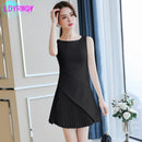 LDYRWQY 2021 verano nuevo clásico francés delgado plisado vestido blanco cuello en V tanque Natural hasta la rodilla sin mangas cremalleras