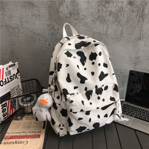 Cute Milk Cow Printing Women's Backpack Canvas Travel Mochila Women School Bag for Teenager Girls Fashion Rucksack Wholesale