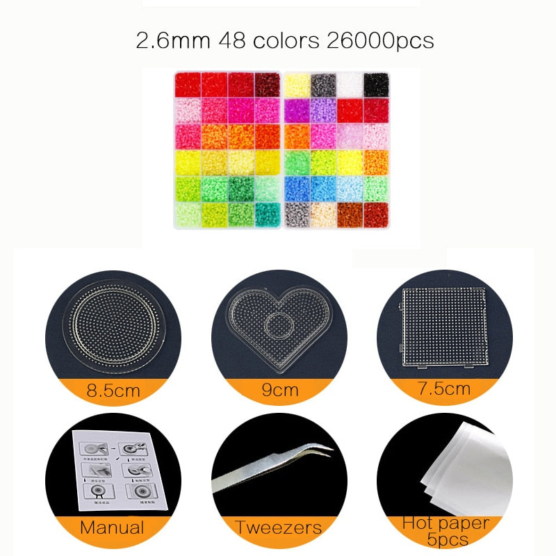 24/72 colors box set hama beads toy 2.6/5mm perler educational Kids 3D puzzles diy toys fuse beads pegboard sheets ironing paper