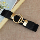 Designer Luxury Fashion Girl Elastic Belt New Dress Skirt Elastic Wide Waist Seal Gold Round Buckle Women&