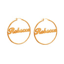 1 par de pendientes de nombre personalizados, placa de identificación grande personalizada, pendiente de aro hecho a mano, joyería geométrica redonda de acero inoxidable, regalos para niñas