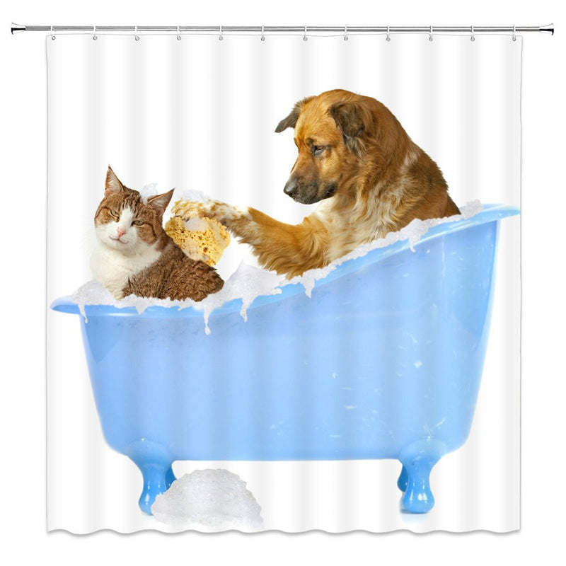 Funny Animal Shower Curtains Decoration Cute Pet Cat Home Bathroom Decor Polyester Bath Cloth Hanging Curtain Set With Hooks