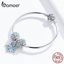 bamoer Genuine 925 Sterling Silver Winter Snowflake Princess Bangle for Women Charm Bracelet Luxury European Bijoux SCB833
