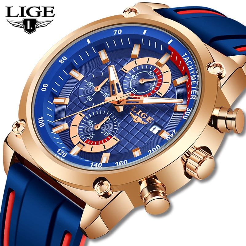 LIGE Watches Men Top Brand Luxury Sport Wristwatch Auto Date Quartz Male Clock Silicone Strap Band Waterproof Watch Reloj Hombre