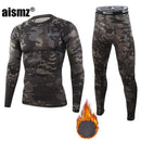 Aismz Thermal Underwear Sets Men Quick Drying Anti-microbial Stretch Thermo Compression Fleece Sweat Fitness Warm Long Johns