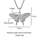 D&Z New Full Iced Out Butterfly Wings Pendant Necklace Solid Back Pendant Gold Silver Color Hip Hop Charm Chain Jewelry