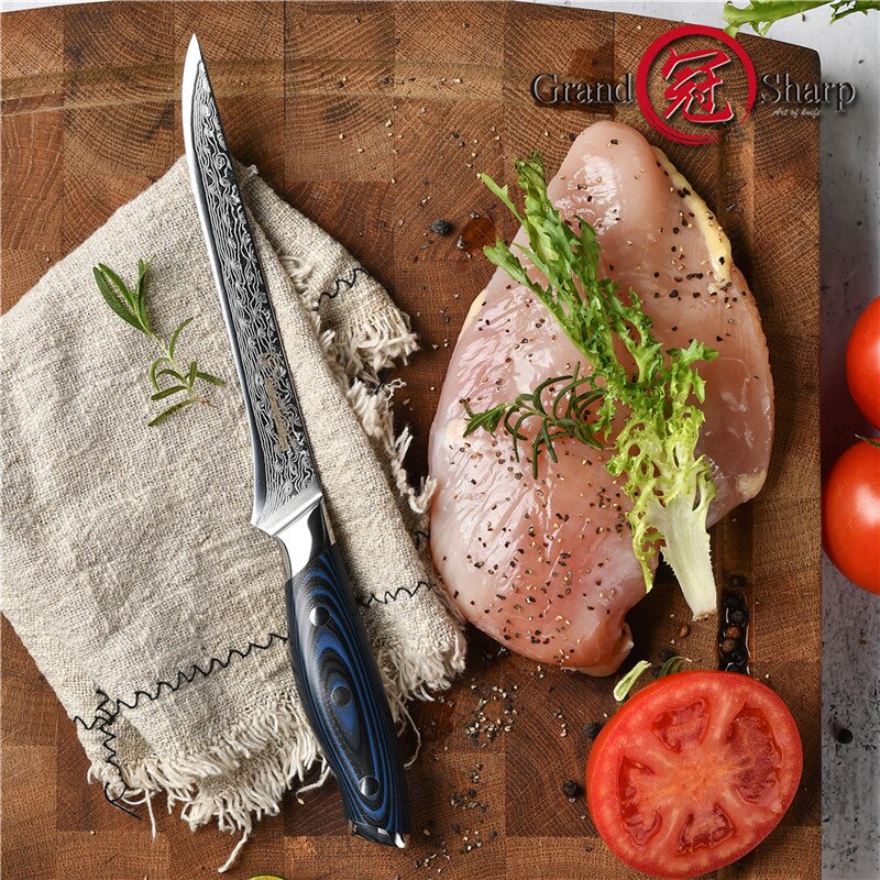 6 Inch Damascus Kitchen Boning Knife 67 Layers VG10 Japanese Damascus Kitchen Knife Filleting Slicing Knives Gift Box Grandsharp