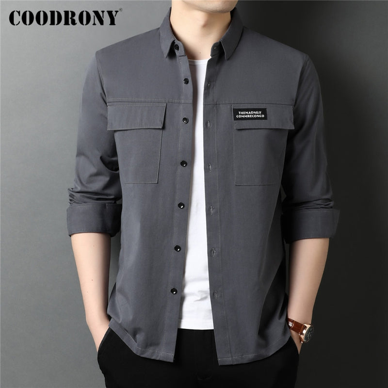 COODRONY marca primavera otoño ropa de calle de alta calidad estilo de moda bolsillo grande 100% algodón camisa de manga larga hombres ropa C6112