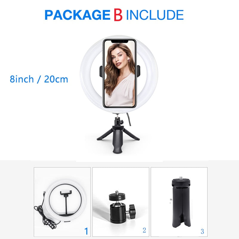 Desktop LED Ring Light Dimmable Phone Video Recording Round Fill Light for Youtube Tik Tok Video Photography Lighting RingLight