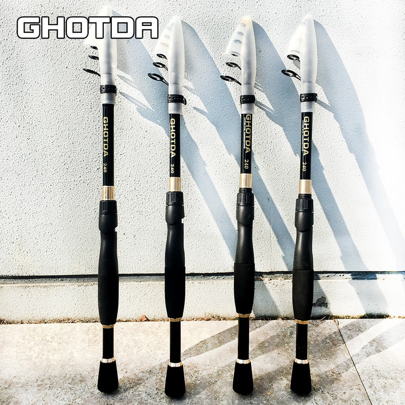 GHOTDA Telescopic Fishing Rod Ultralight Weight Spinning Fishing Rod Carbon Fiber Material 2.4-1.6m Fishing Rod Tackle