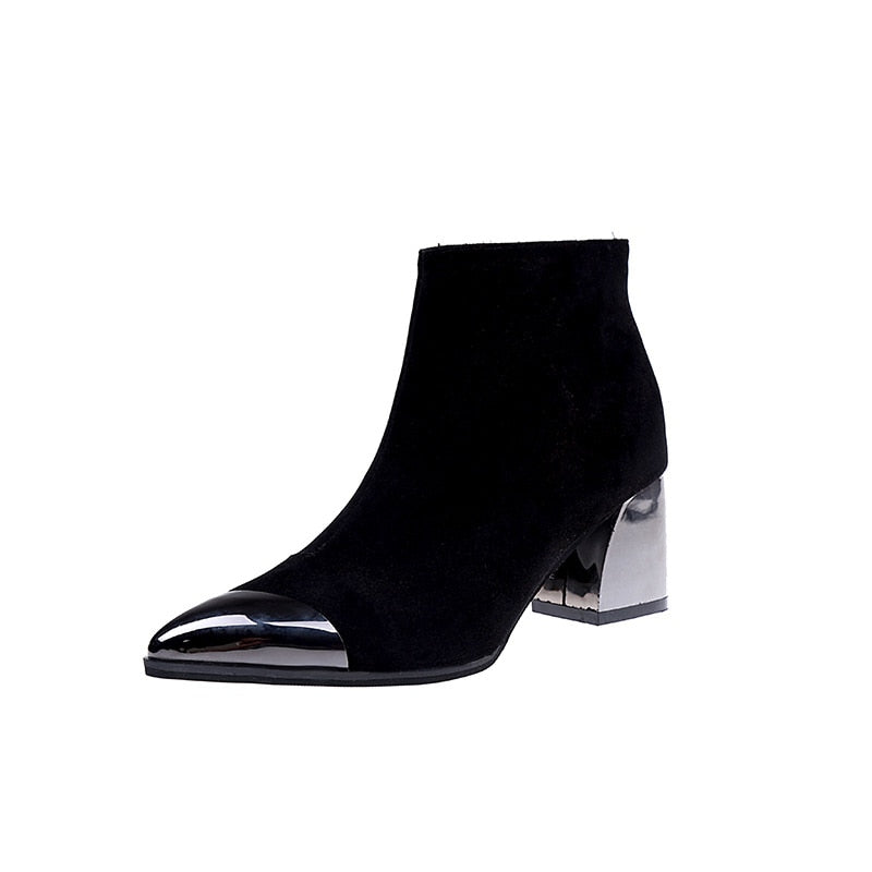 2021 Mode Damen High Heels Stiefel Warme Schuhe Spitzschuh Damen Winter Chelsea Boots Damen Stiefeletten Quadratische Ferse 6cm N046