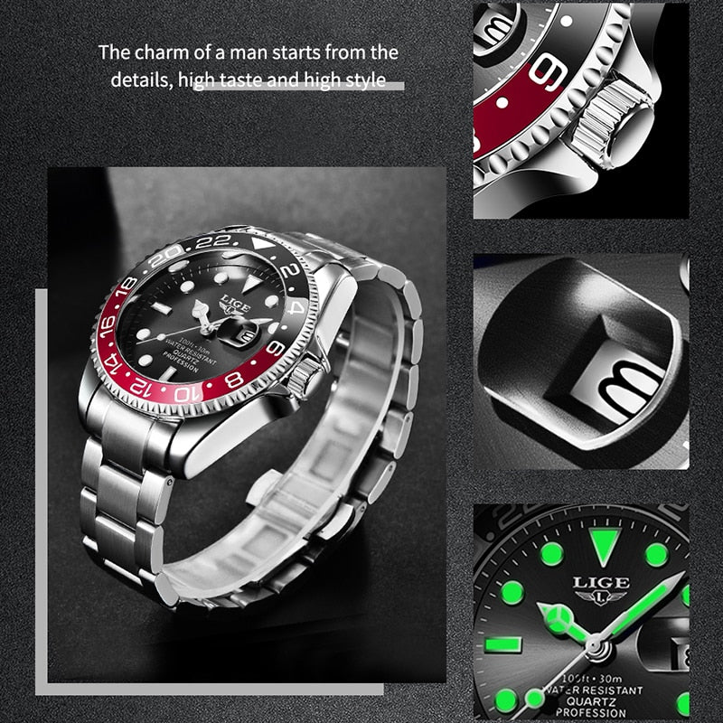 2022 neue LIGE Herrenuhren Fashion Business wasserdichte Quarz-Armbanduhr Männer Top-Marke Luxus-Edelstahl-Sport-Uhr-Mann