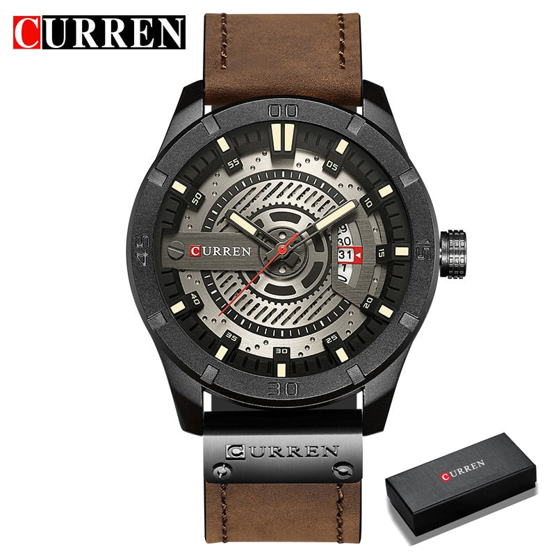 CURREN Men Military Sports Watches Men's Quartz Date Clock Man Casual Leather Wristwatches  Relogio Masculino