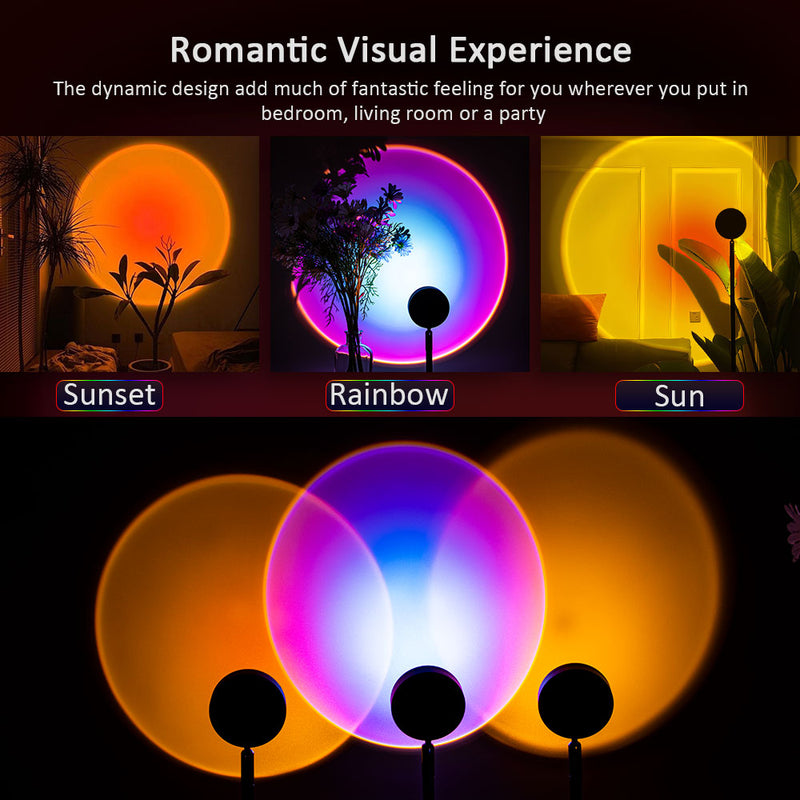 colorRGB, cambio de control de aplicación de teléfono, proyección de lámpara de puesta de sol, rotación de 180 grados, luz de arco iris de puesta de sol romántica