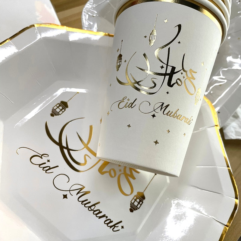 Ramadan Decoration eid mubarak Disposable Tableware Paper Plate Cup Islamic Muslim Party Eid al-fitr Ramadan Mubarak Supplies